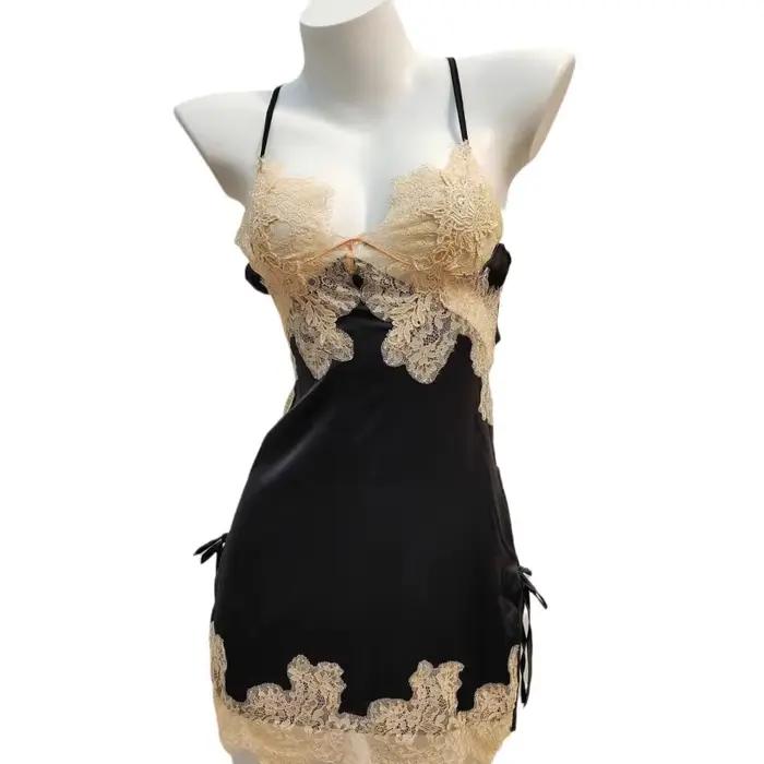 Pyjamas sexy pour femmes vêtements de nuit dentelle de soie glacée beau dos jarretelle pyjama robe