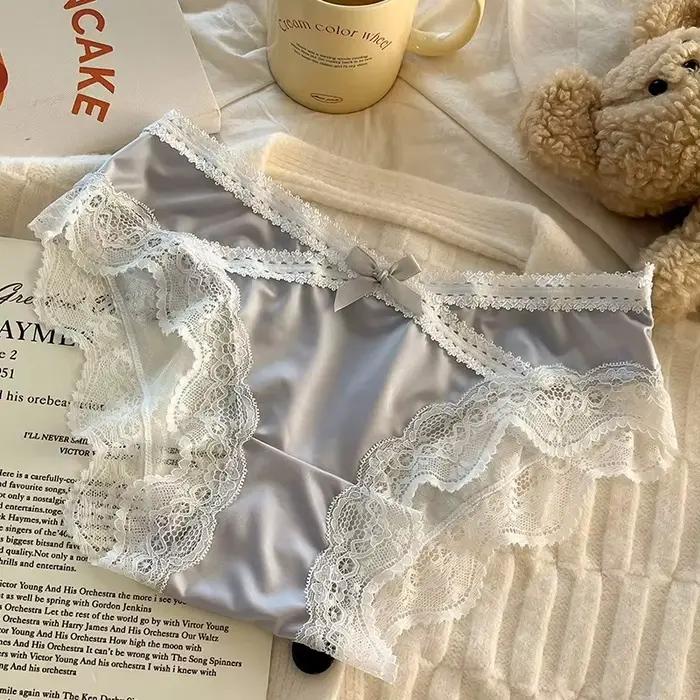Slip en dentelle à panneaux en Satin, sous-vêtements Sexy pour femmes, culotte taille basse, slip doux, Lingerie confortable, Тру Жсы => Kamiе