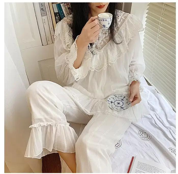 Ensembles de pyjama à col en V princesse Lolita pour femmes