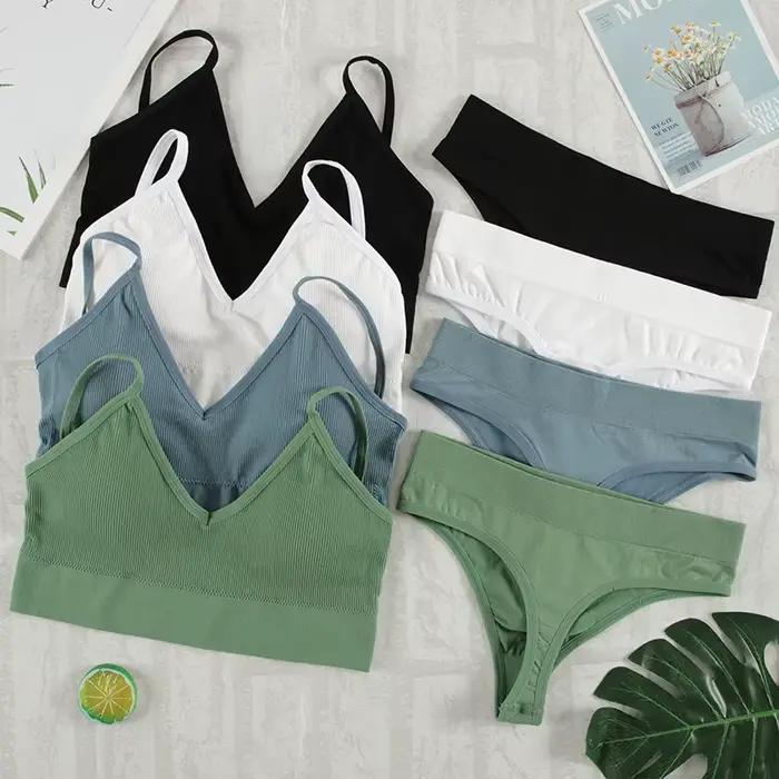 CHRLEISURE femmes ensemble de sous-vêtements sans fil Lingerie culotte soutien-gorge Sexy string sans couture débardeur haut court brassière nouveau