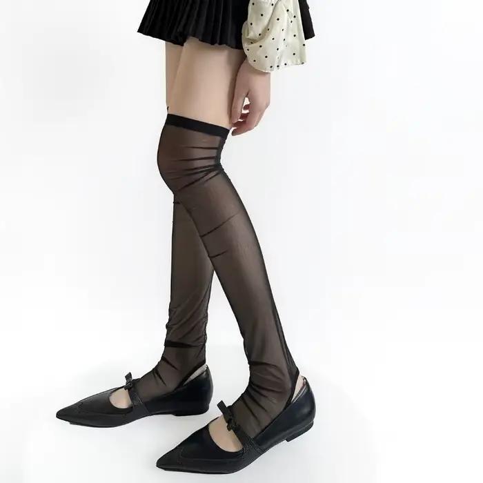 Jambières d'été pour femmes, Protection solaire, couvre-pieds en maille, chaussettes aux genoux, nœud à bandes, Y2k, chauffe-jambes pour filles, chaussettes hautes, bas