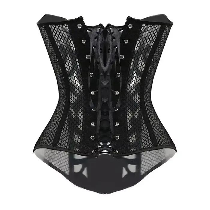 Corset blanc Vintage gothique pour femmes, Bustier Sexy ajouré en maille à lacets, modelant le corps, taille fine, Korsett
