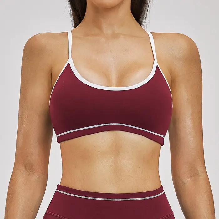 Soutien-gorge de yoga pour femme, dos croisé, bretelles réglables en U, rembourrage doux, pour fitness, sport, gym, yoga, entraînement et course à pied