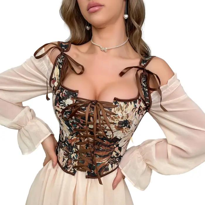 Bustier à lacets à motif de fleurs jacquard pour femmes