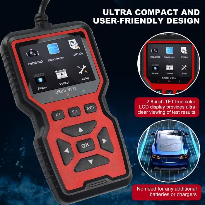 Scanner OBD2 professionnel V519 - Outil de diagnostic automobile alimenté par USB avec flux de données en temps réel, tests OBD II complets (I/M Ready, Bod2/Eobd), efface les voyants de panne du moteu