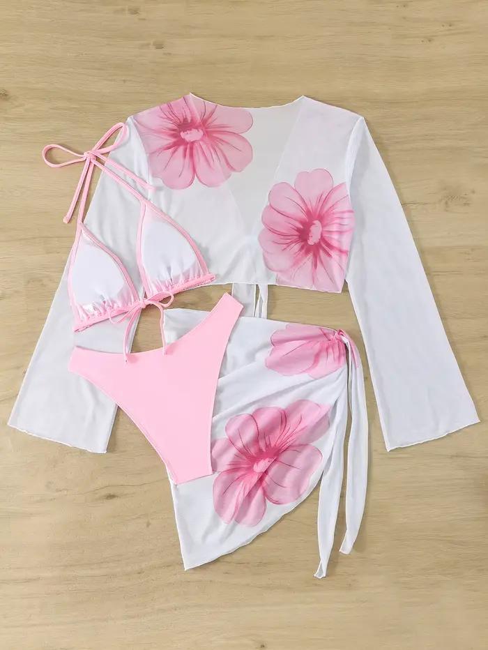 2026 Triangle licou Bikinis avec hauts et jupe de plage maillot de bain femmes 4 pièces maillots