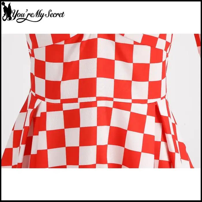 [You're My Secret] Robe Rockabilly des années 50 et 60 pour femmes, robe vintage à carreaux rouges et blancs, robe Hepburn Pin-up Swing, vêtements d'été