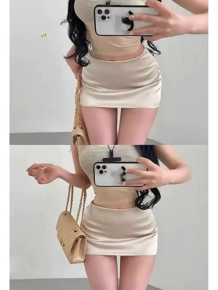 Skort Sister Pure Desire en acétate et coton avec tour de taille empire pour femmes, idéal pour bureau et plage, en blanc, brun, champagne, abricot, noir