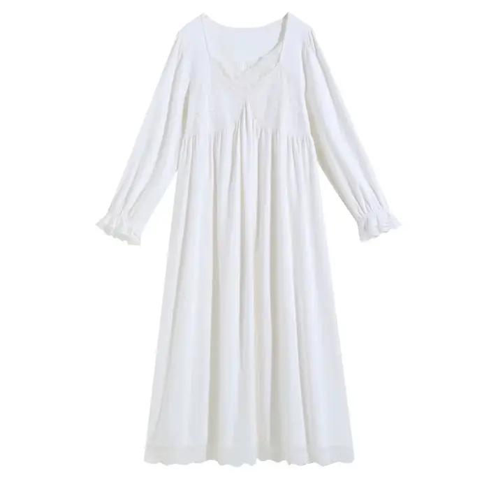 Chemise de nuit victorienne vintage pour femmes, dentelle brodée, style palais, robe de nuit princesse en coton doux, romantique, vêtements de détente français pour jeunes femmes automnales