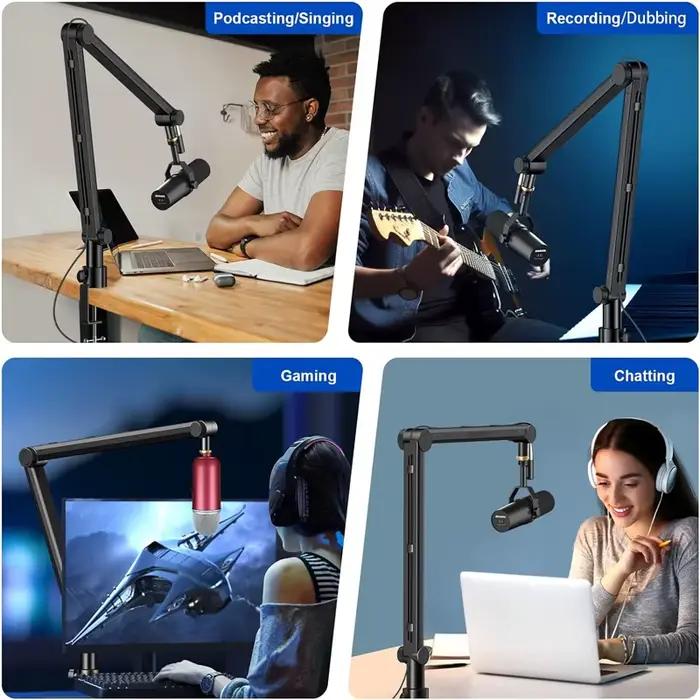 Bras articulé - Réglable à 360° °   Microphone rotatif en alliage d'aluminium robuste, support de bureau, support de table pliable, bras de fixation stabilisés en forme de ciseaux
