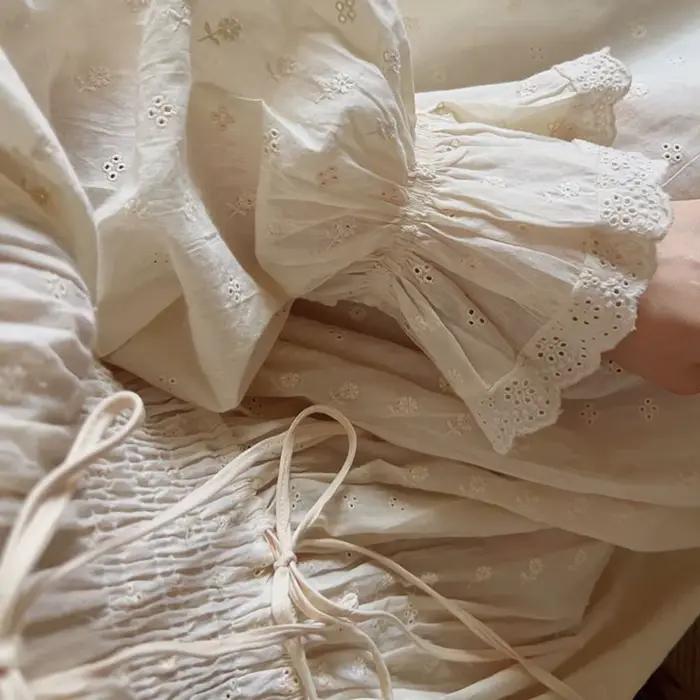 Robe de nuit longue 100 % coton pour femme, broderie française, magnifique tenue de nuit vintage, style palais rétro, chemise de nuit princesse, peignoir du matin