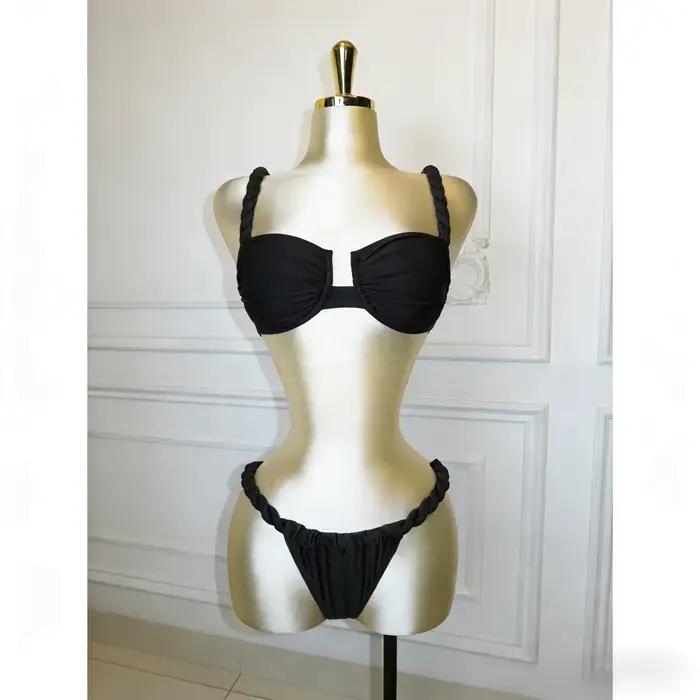 Ensemble de bikini brésilien sexy tressé avec jupe, maillot de bain à armatures pour femme, maillot de bain dos nu, Biquini