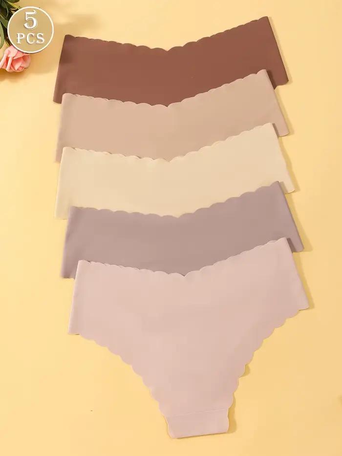 Lot de 5 Culottes Sans Coutures Effet Seconde Peau Ultra-Douces et Respirantes à Bord Festonné pour Femme