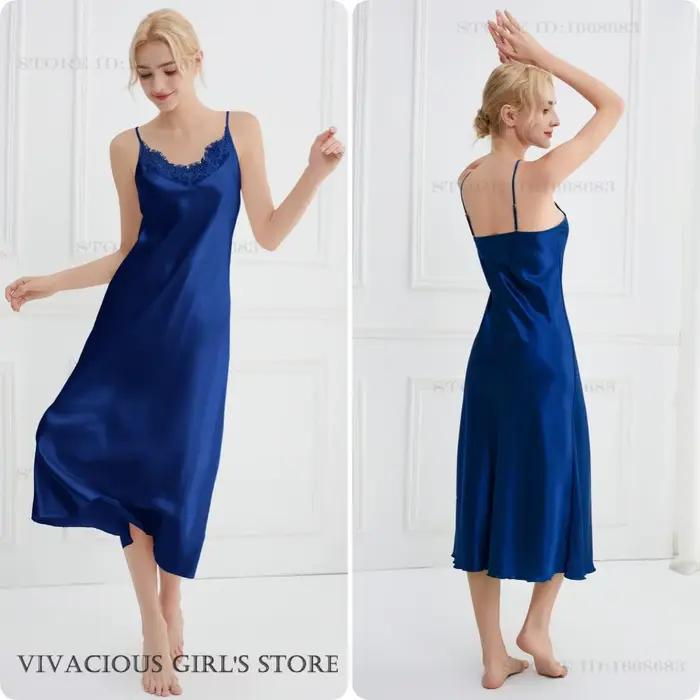 Chemise de nuit longue en Satin de soie pour femmes