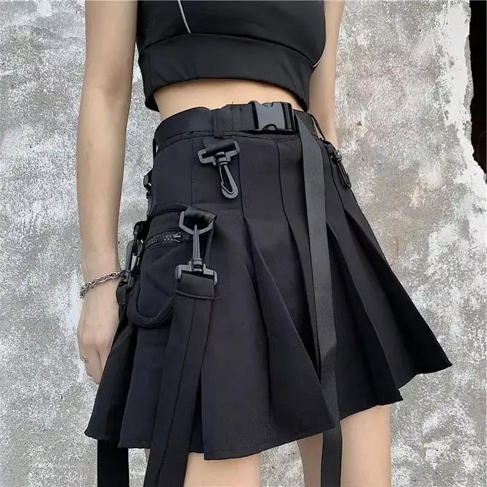 Jupe noire pour femme, style Harajuku