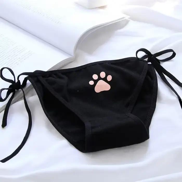 Femmes Sexy réglable pansement Lolita culotte taille basse Lingerie mignon griffe slips Animation fille Kawaii chat patte motif sous-vêtements