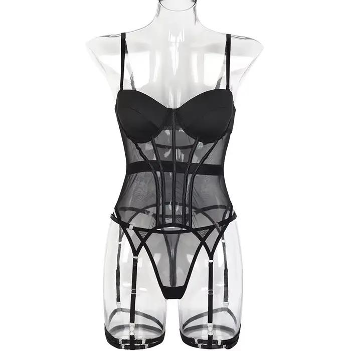 Nouvel ensemble de lingerie 3 pièces de luxe en maille pour femme