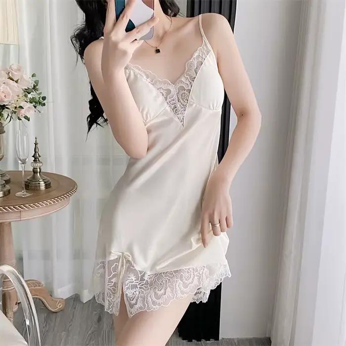 Femmes Satin chemise de nuit Sexy sans manches