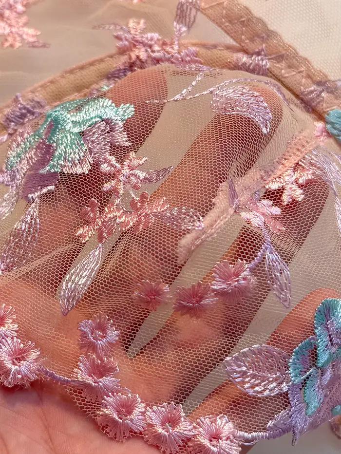 Ensemble soutien-gorge et culotte en dentelle rose pastel avec armatures en acier, pour femmes, motifs floraux, usage quotidien et occasions spéciales