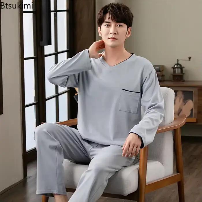 Ensemble de pyjamas en coton confortable pour hommes, grande taille 4XL, imprimé à carreaux, manches longues, pantalon, vêtements de maison, deux pièces, ensembles de détente pour hommes