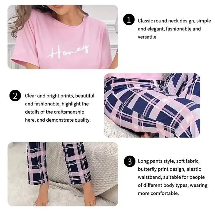 Ensemble de pyjama 2 pièces à imprimé lettre pour femme