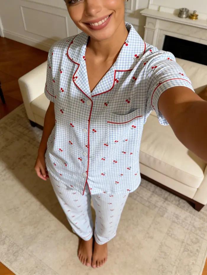 Pyjama femme, col boutonné