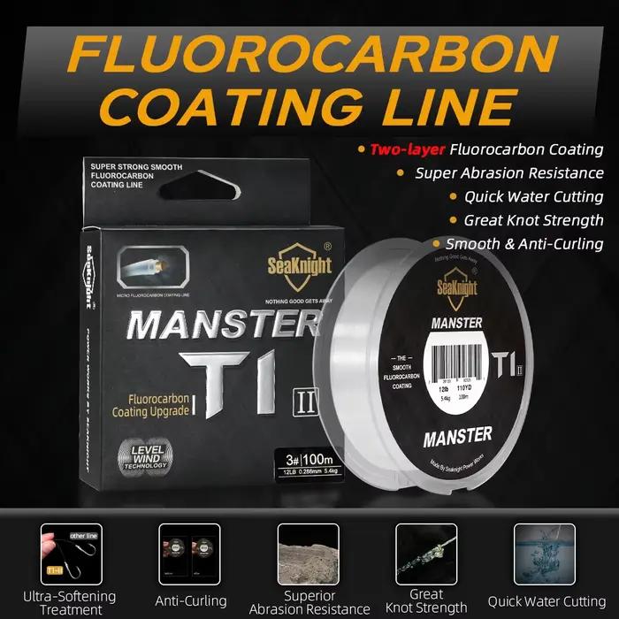 SeaKnight Manster 2025 nouveauté T1-II 100M ligne de pêche en fluorocarbone 100% revêtement Monofilament Leader ligne coulante 0.8 # -8.0 #