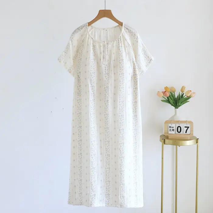 Chemise de nuit en coton fin style campagnard imprimé mignon pour femmes nuits d'été confortables et élégantes