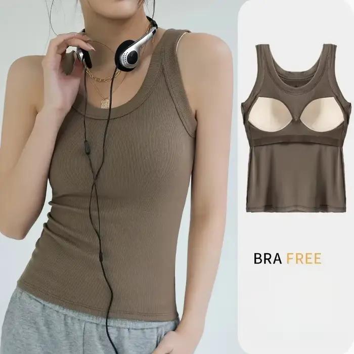 Débardeur de soutien-gorge intégré sans couture, t-shirt d'entraînement respirant, chemise d'été sans manches, haut streetwear pour femmes occasions sportives