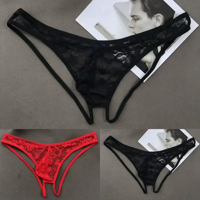 Culotte à fesses ouvertes en polyamide et nylon avec dentelle, style sexy et sissy pour homme, toutes saisons, taille basse, ZYNCUE