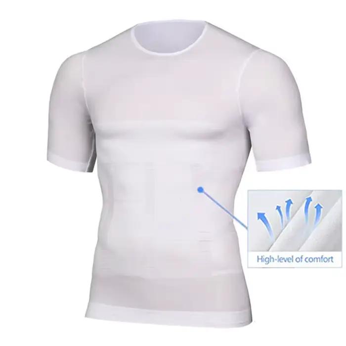Hommes corps Shapers Fitness élastique Abdomen ajustement serré à manches courtes chemise débardeurs forme sous-vêtements minceur seins façonnage