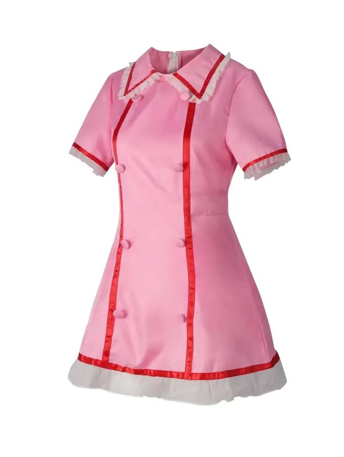 Costume de cosplay Vocaloid Anime, robe d'infirmière rose pour femme, uniforme avec chapeau et chaussettes, costumes de fête d'Halloween, robe mignonne, perruque, chaussettes, tenue