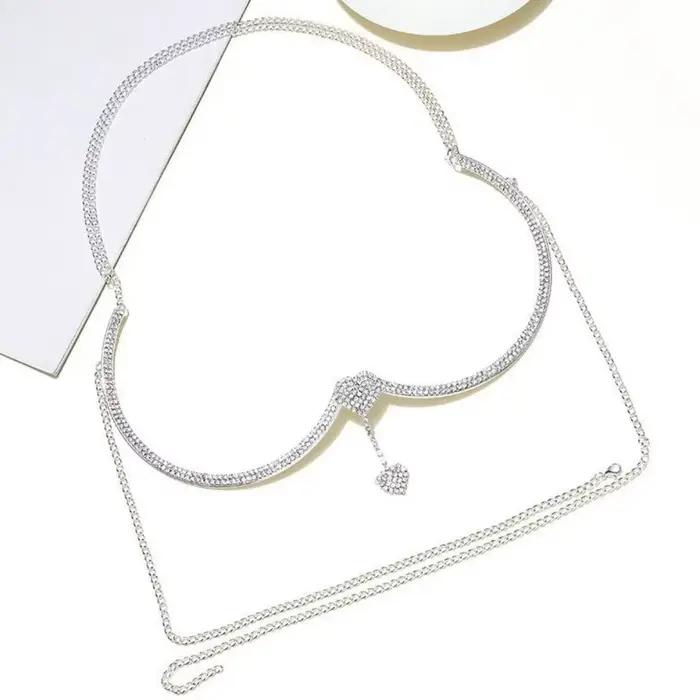 Punk coeur poitrine soutien corps chaîne gland strass soutien-gorge poitrine chaîne fleur bijoux poitrine chaîne Hipster