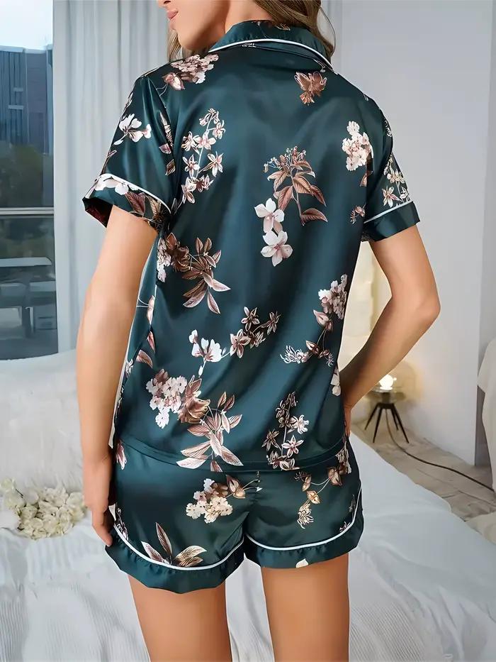Pyjama pour femmes, ensemble de vêtements de détente imprimés floraux élégants