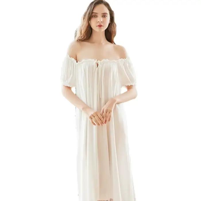 Femmes longue blanc rose chemise de nuit à manches courtes salon