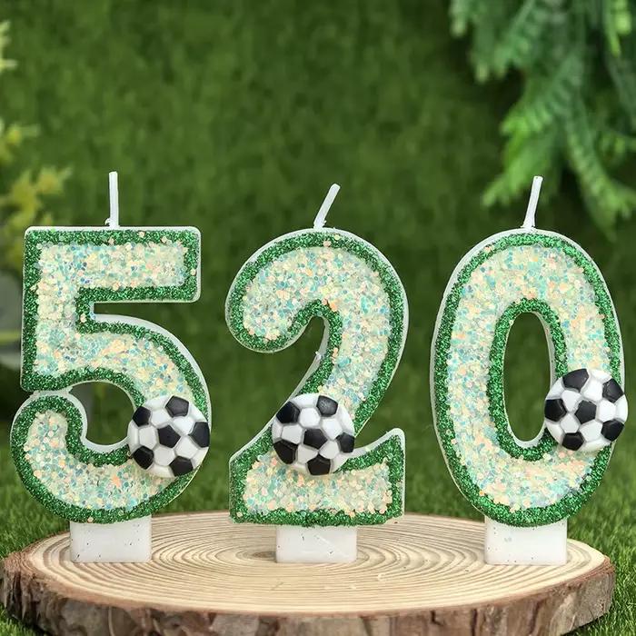Bougies numérotées 0-9 vertes en forme de ballon de football, ensemble combinable, décoration haut de gamme pour gâteau d'anniversaire