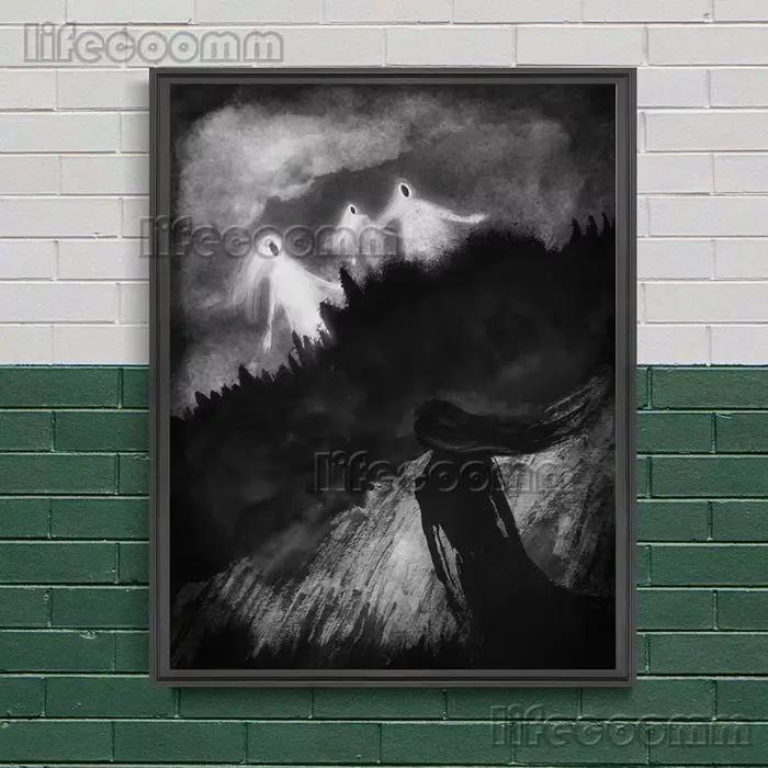 Toile d'art mural sans cadre, peinture de fantôme blanc dans la nuit, affiche d'art et décoration de maison imprimée