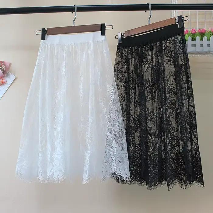Jupe en dentelle REGRTEDARLING féminine et décontractée pour les femmes, style crayon, polyester tricoté, blanc ou noir, idéale pour les soirées estivales et les journées de travail