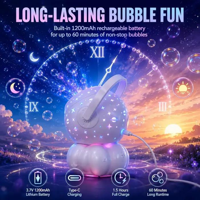Machine à bulles pour enfants, projecteur d'étoiles avec 7 lumières nocturnes, plus de 30 000 bulles, souffleur de bulles électrique de grande capacité 600 ml, jouet pour anniversaire