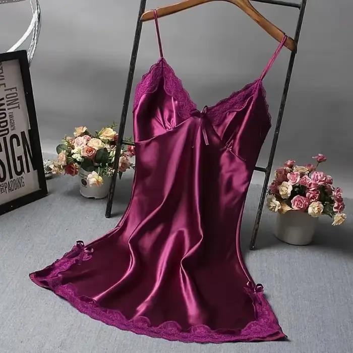 Chemise de nuit sexy en dentelle patchwork pour femmes vêtements de nuit style sexy occasion romantique ou soirée entre amies polyester confortable et facile à entretenir