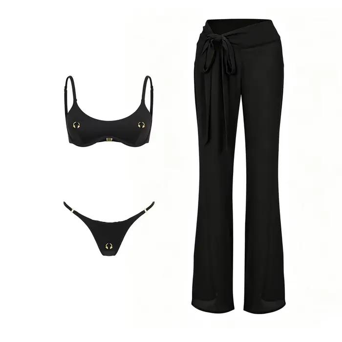 Maillot de bain sexy 3 pièces avec pantalon de plage, bikini push-up pour femme, maillot de bain blanc, micro bikinis, vêtements de plage