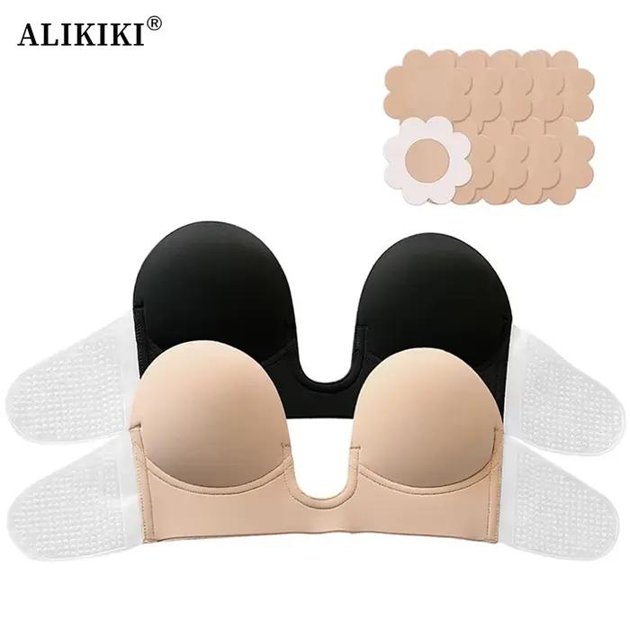 Soutien-gorge adhésif push-up sans bretelles à décolleté plongeant pour femme