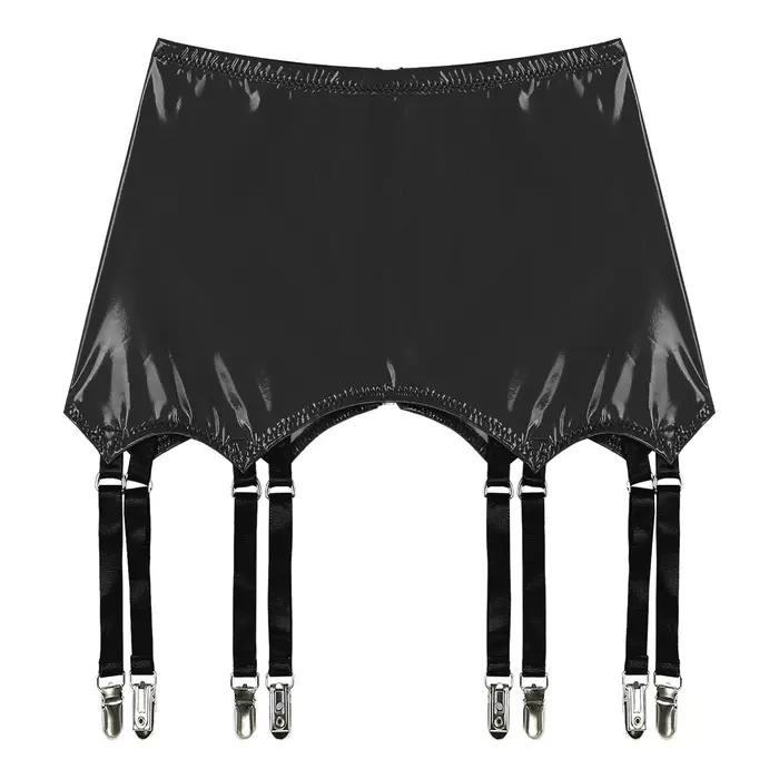 Porte-jarretelles en cuir verni pour femme avec clips en métal