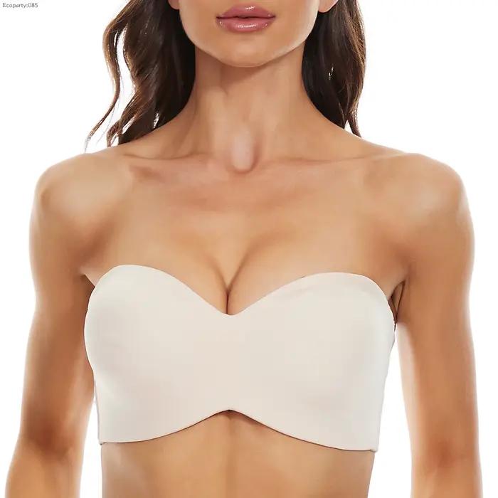 Women Strapless Bra Full Support Push up Plus Size Seamless Bra Non-Slip Removable Gathered Bra Invisible Lifting Underwired