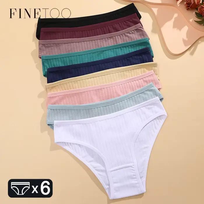 FINETOO 6 pièces/ensemble culottes en coton pour femmes Sexy doux rayé caleçons couleur unie slips femme confortable Stretch Lingerie M-XL