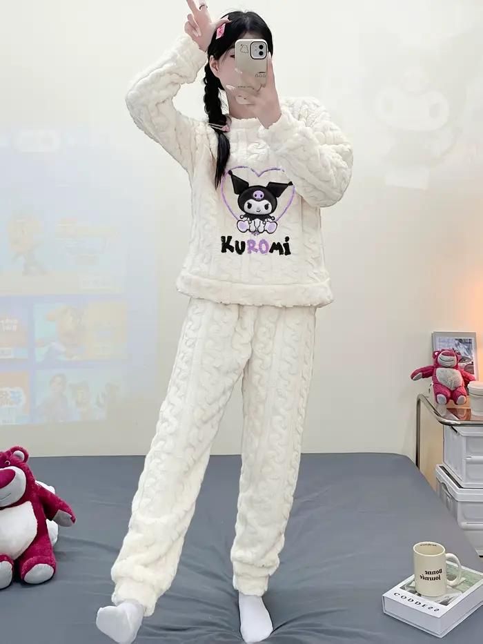 Ensemble pyjama en velours brodé Kuromi pour femme