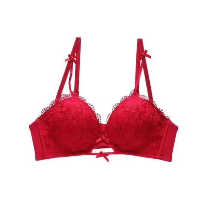 Soutien-gorge push-up en dentelle respirante à nœud papillon fin