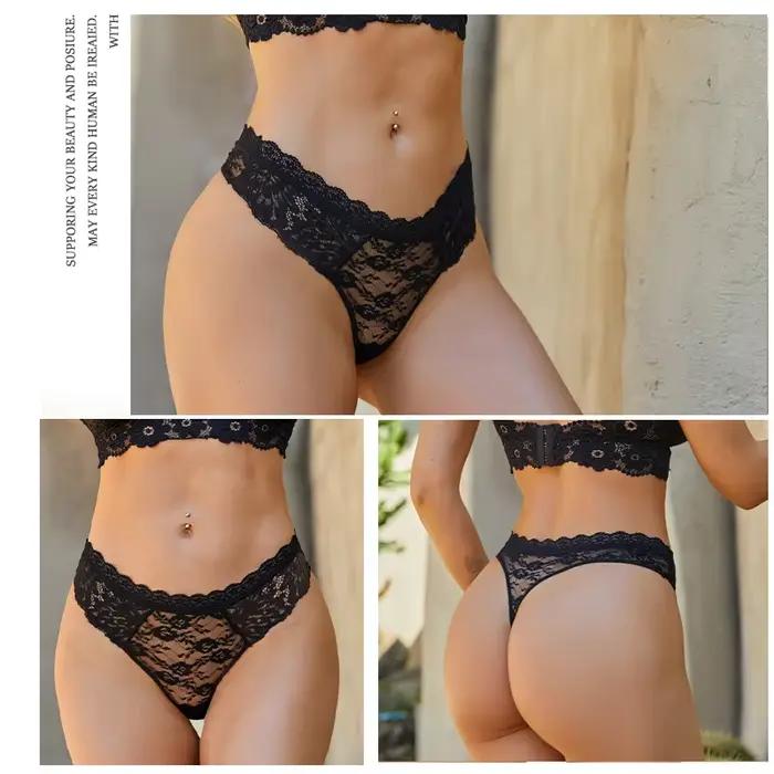 3 pièces dentelle Sexy tongs femmes taille basse slips