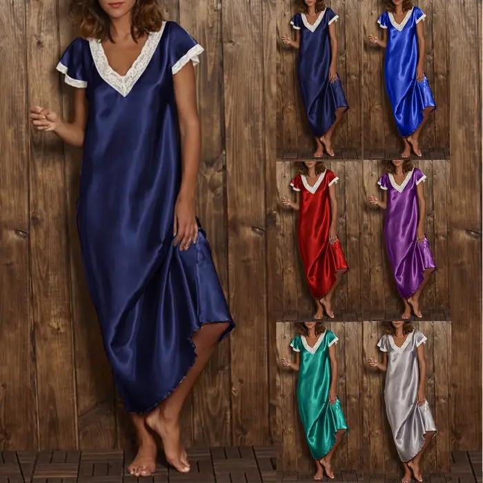 Robe de nuit femmes à manches courtes col en V Homewear