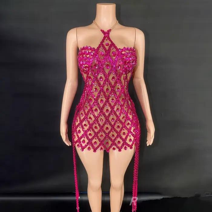 Femmes Sexy anniversaire robe scintillante Plaid paillettes licou moulante Mini célébrité soirée Club fête une pièce robes de nuit
